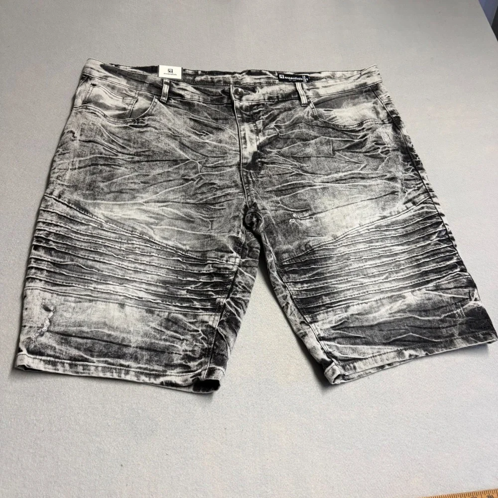 Southpole Essentials Mens 48 Acid Wash Moto Denim Shorts Gray Black Stretch New